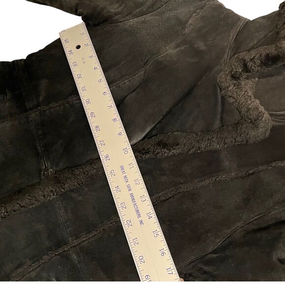 Vintage Steve Madden Leather Coat Small Black Fur Lined Y2K Suede Jacket - Picture 13 of 16